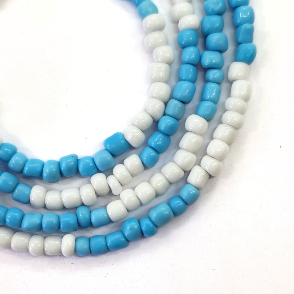 Guia miçanga leitosa Azul e branco